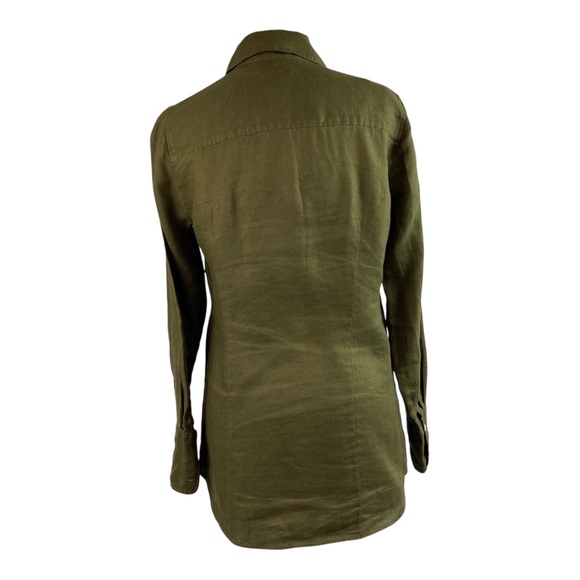 J. Crew Olive Green 100% Linen Women’s Shirt Button Down Size 0 Long Sleeve - Picture 7 of 12